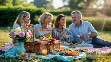 family having picnic in the garden