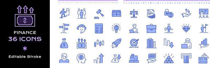 Finance Line Icons - Editable Vector Stroke Color.