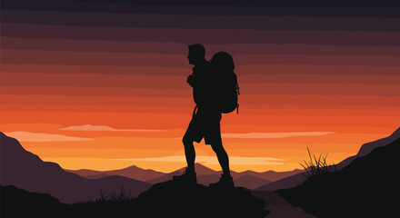 Silhouette of Hiker at Sunset