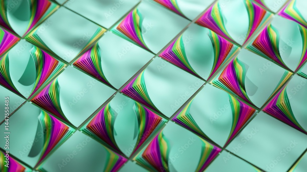 Poster colorful stacks of paper arranged in a repeating geometric pattern create a visually appealing abstr
