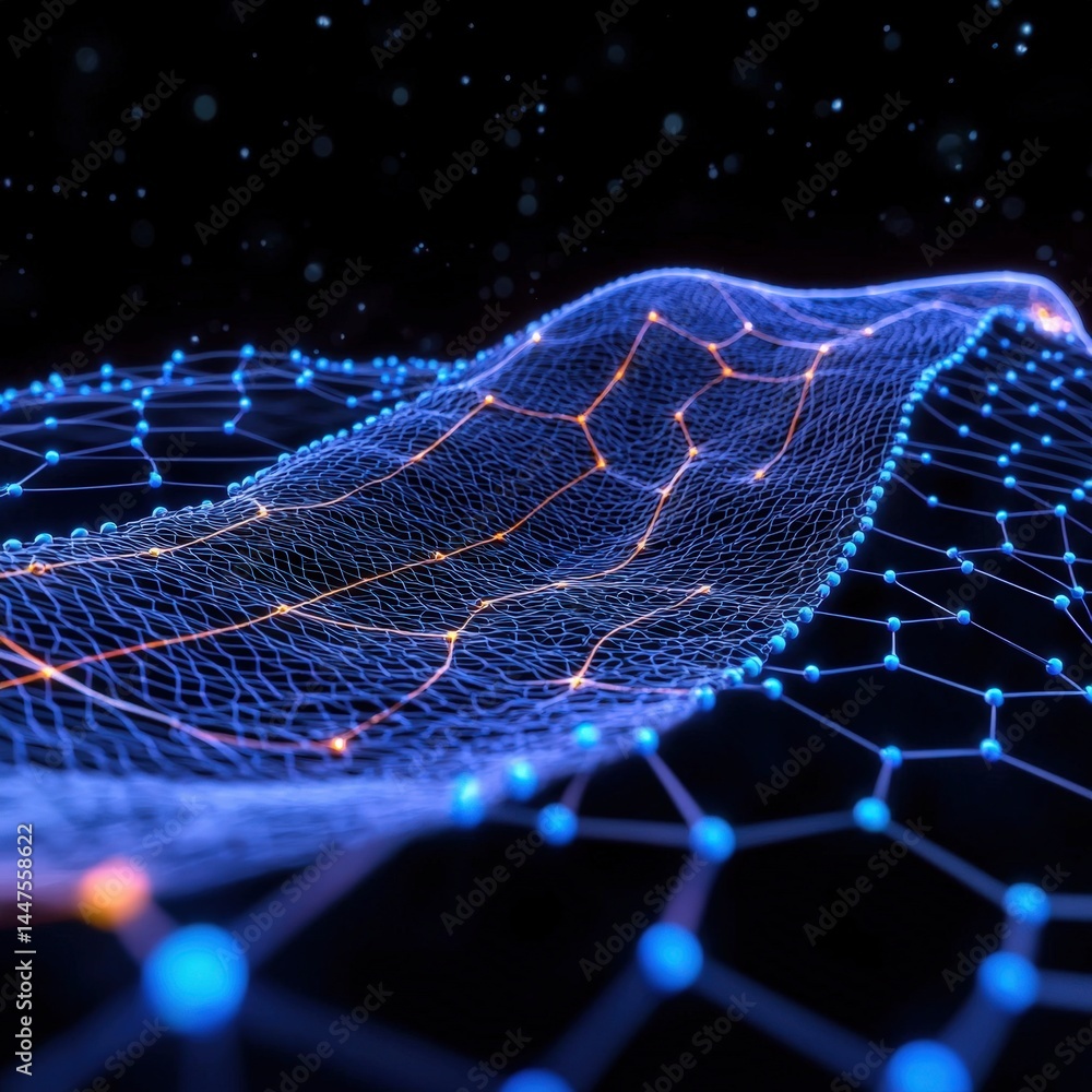 Poster abstract representation of a network of connected lines depicting data flow and connectivity