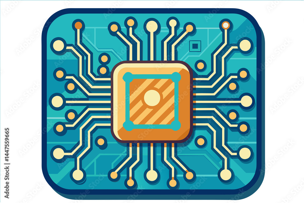 Aufkleber a vintage vector illustration of a computer circuit board with a processor, an icon of digital elect