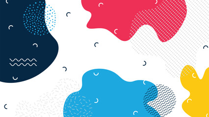 Bright abstract Memphis background with dynamic cartoon shapes, splashes, and colorful elements. Perfect for kids posters and flyers.