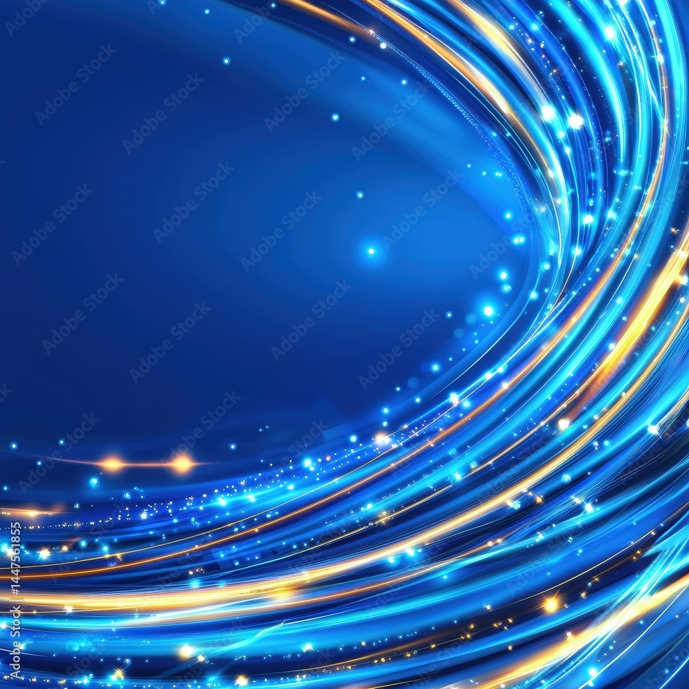 Poster abstract composition featuring a striking blue background with intricate circular design elements