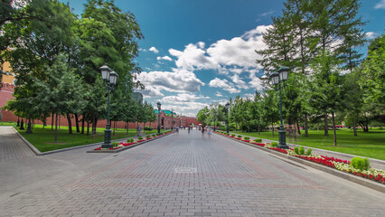 Fast run through the Alexander's garden timelapse hyperlapse. Moscow Kremlin, Russia
