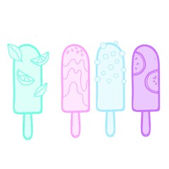 Different colored popsicles icon set vector. Set of colorful ice cream on a stick background. Ice lolly collection isolated on clean background. Popsicles in rainbow colors drawing