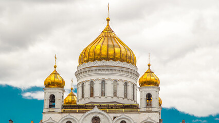Majestic orthodox Cathedral of Christ Saviour close up view Timelapse, Russia
