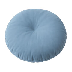 Gentle blue fabric round cushion, perfect for relaxed seating or home decoration, featuring a soft tufted detail.