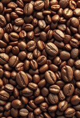 Fototapeta premium Abstract shapes resembling coffee beans, various sizes and shades of brown, graphic design, brown background, organic shapes background