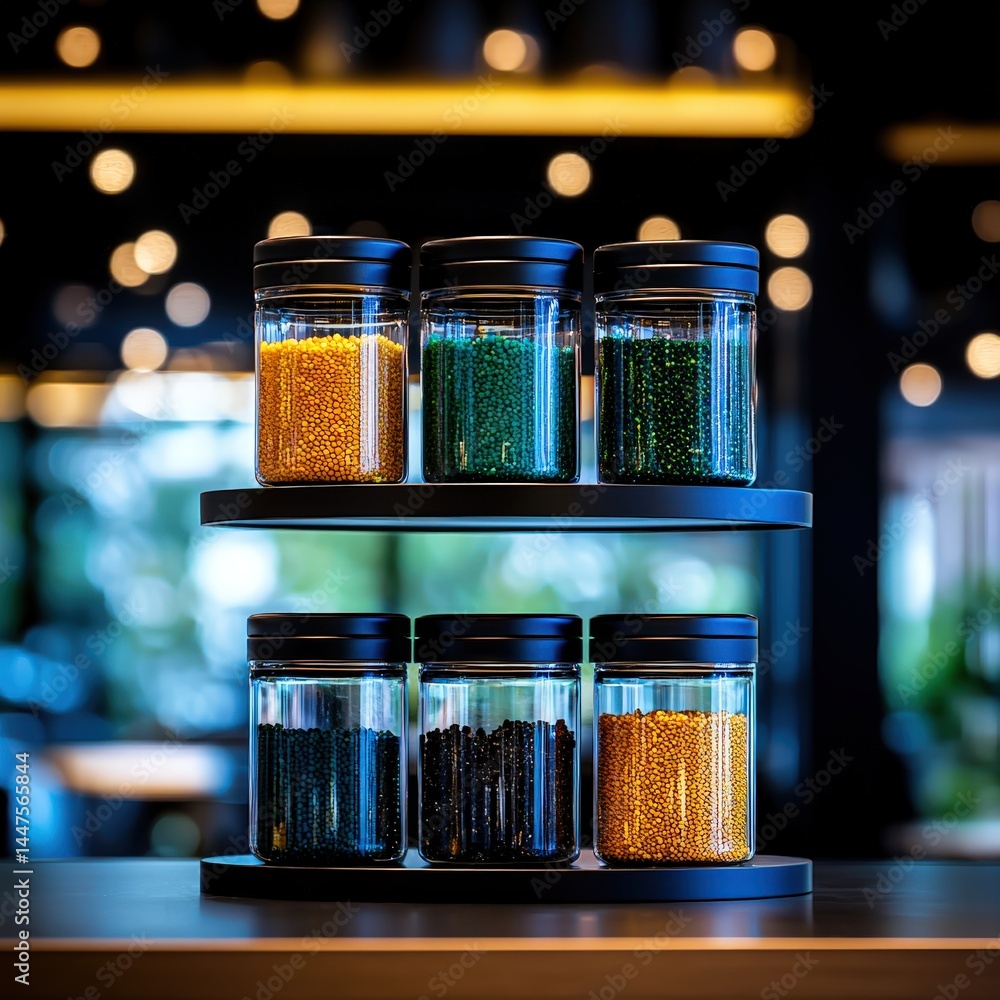 Poster a vibrant stack of jars filled with a colorful assortment of different grains displaying diversity