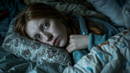 Woman struggling with insomnia takes sleep medication at night for relief and restful sleep