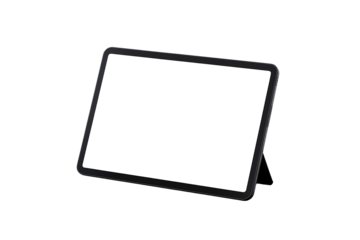 Blank screen tablet mockup in diagonal horizontal position on transparent background