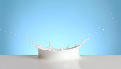 Fresh Milk Splashes in Air on Light Blue Background – Crisp and Clean Dairy Visuals
