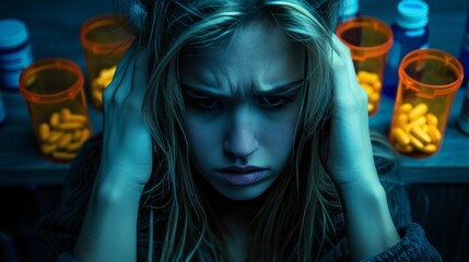 Woman struggling with insomnia turns to sleep aids for relief during troubling nighttime hours