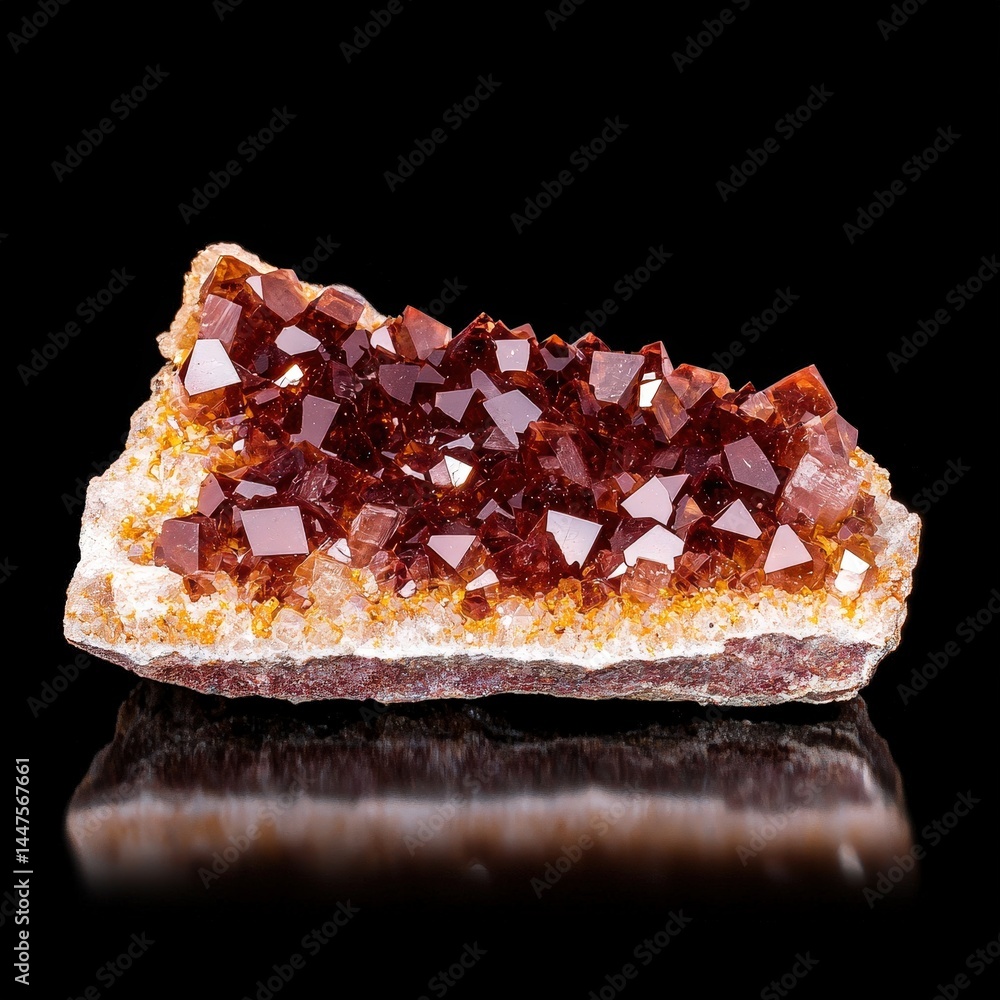 Poster an exquisite piece of food displayed on a black background emphasizing its color and texture