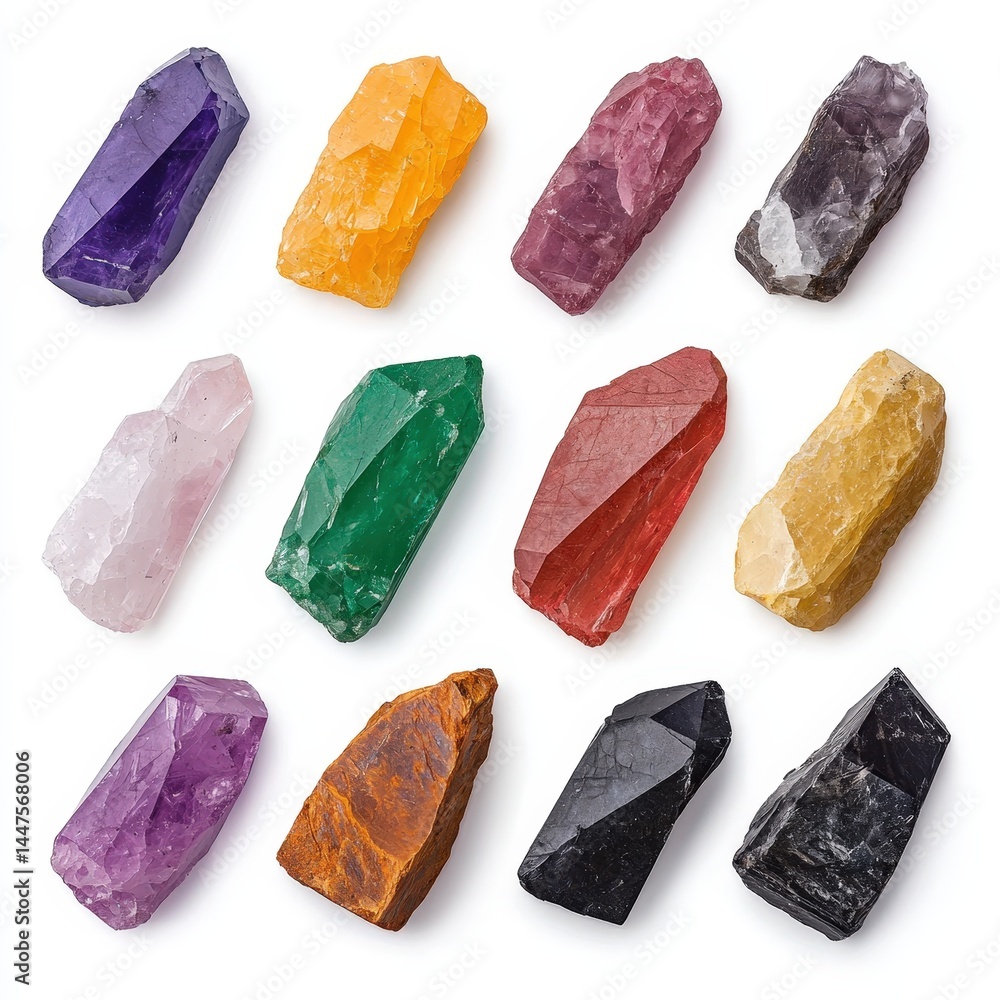 Poster a captivating array of a variety of crystals showcasing their natural beauty and intricate patterns