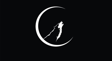 Howling Wolf Silhouette at Crescent Moon