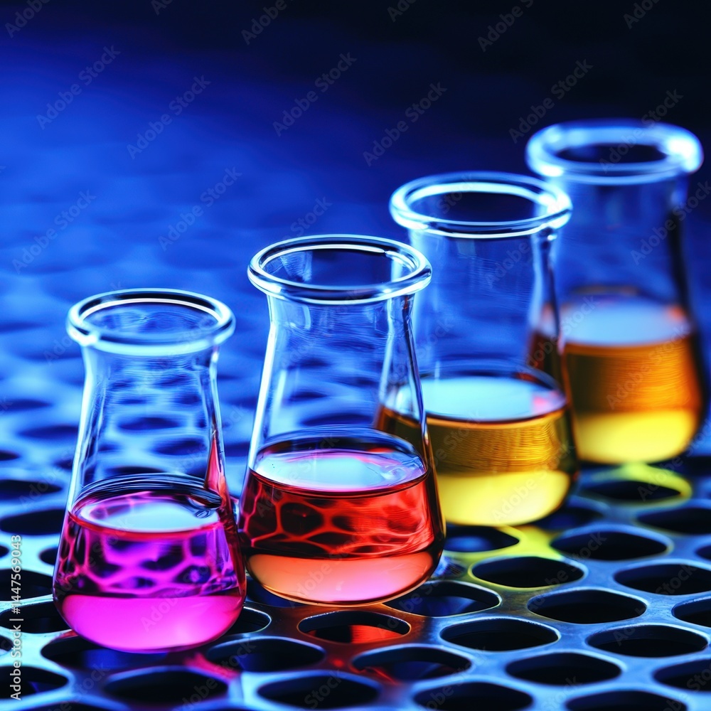 Poster a group of test tubes in various sizes arranged neatly on a laboratory workbench