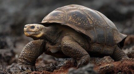 Obraz premium Galapagos Giant Tortoise on Volcanic Rock