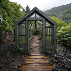 Overgrown deserted greenhouse vintage gla-4 - background seamless abstract