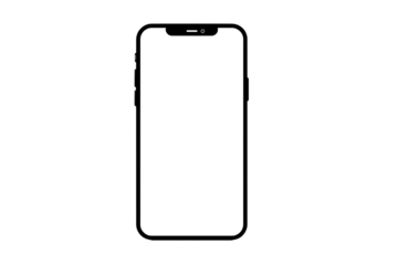 Black outline of a smartphone with blank screen on transparent background