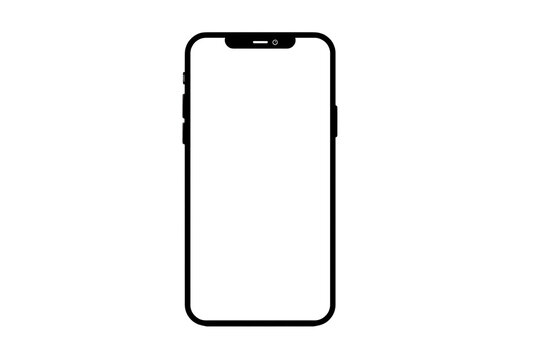 Black outline of a smartphone with blank screen on transparent background