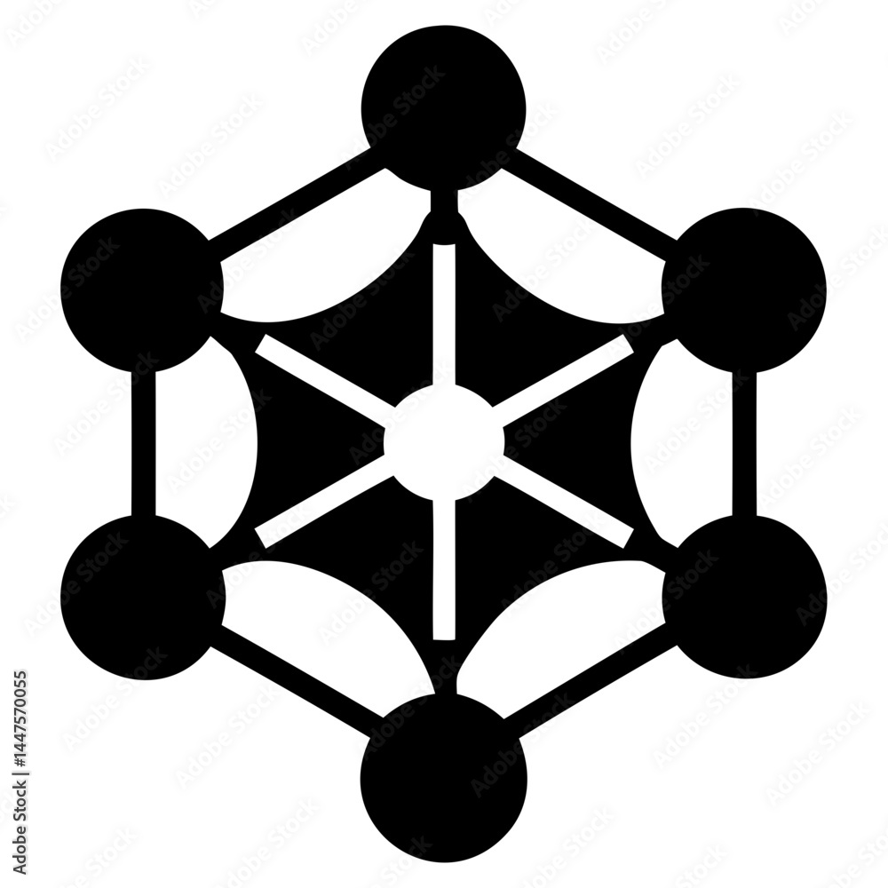 Poster abstract geometric design with circles and lines black and white illustration vector graphic hexagon