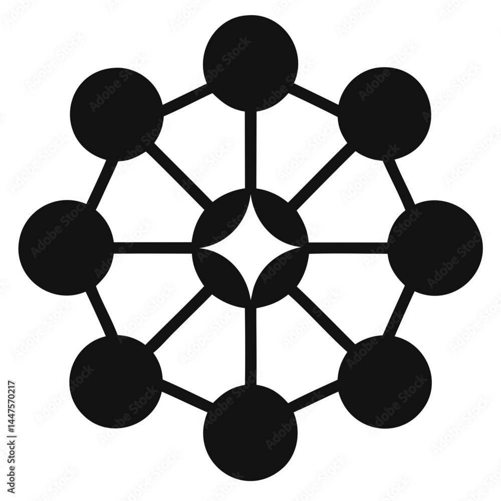 Poster black geometric network diagram with connected nodes and central design for data visualization use c