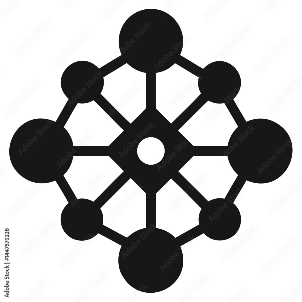 Poster abstract geometric network design with connected circles and square center node vector illustration 