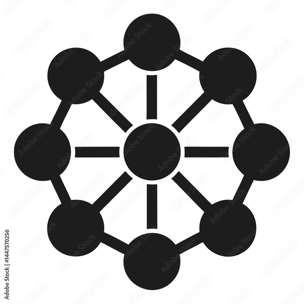 Poster network connection diagram with central node and connecting nodes for data visualization and science