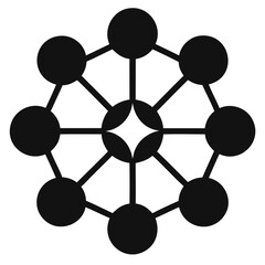 Black geometric network diagram with connected nodes and central design for data visualization use case isolated on transparent background