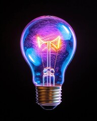 Illuminated light bulb featuring a stunning purple and blue swirl design capturing vibrant energy