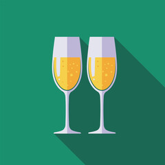 Glasses of champagne. Illustration in a flat design with long shadow