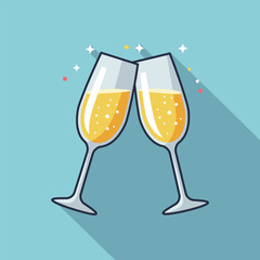 Glasses of champagne. Illustration in a flat design with long shadow