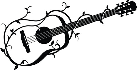 Minimalist Guitar Silhouette with Vines © Tharindu