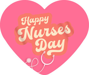 Fototapeta premium International nurses day cute vector heart shape banner and poster with stethoscope isolated on pink background. vector 12 May Happy nurses day heart icon, label, sign, sticker design template