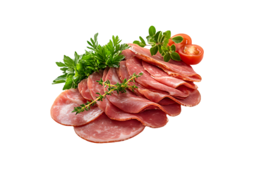 Cold cut sliced deli meats isolated on transparent background
