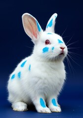 Obraz premium White Rabbit with Blue Dots on Dark Blue Background