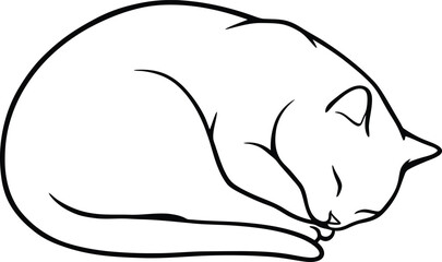 Sleeping Cat Silhouette - Minimalist Black and White Vector