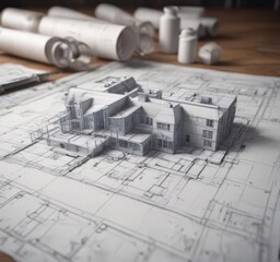 Blueprint photo mockup  Architectural design, drafting technology, vintage effect ,  backdrop,  antique