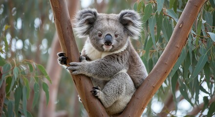 Koala on Tree Branch Looking at Camera