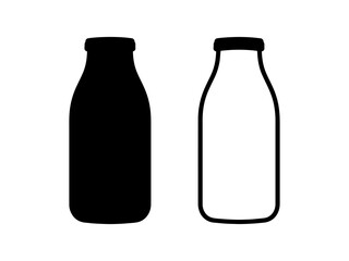 Empty glass milk bottle silhouette vector flat illustration design. Glass milk bottle outline.