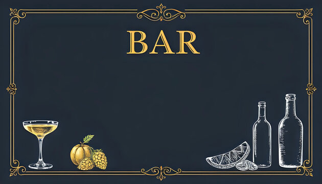 Elegant Gold and Blue Bar Menu Template with Copy Space ai generated images ai generative sketch menu - Powered by Adobe