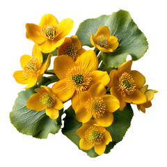 Naklejka premium Gorgeous Yellow Marsh Marigold in White Background
