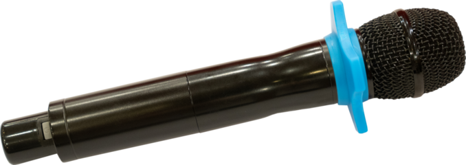 Closeup of a Black Microphone with Blue Ring transparent