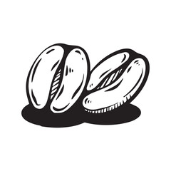 Single coffee beans minimalist illustration, black and white line art