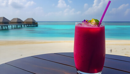Refreshing Watermelon Slush Drink on a Tropical Beach