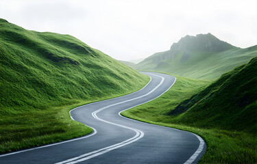 Curved Road Through Green Hills &ndash; Journey and Nature Concept