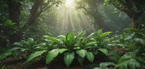 New coffee plant life bursts forth, surrounded by rich green foliage ,  farm,  crop,  agriculture