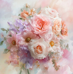 wedding boquet in soft pastel colors. no background 